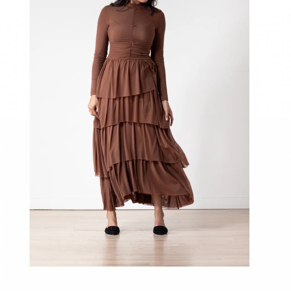 Elegant Brown Tiered Maxi Skirt - Picture 3 of 3